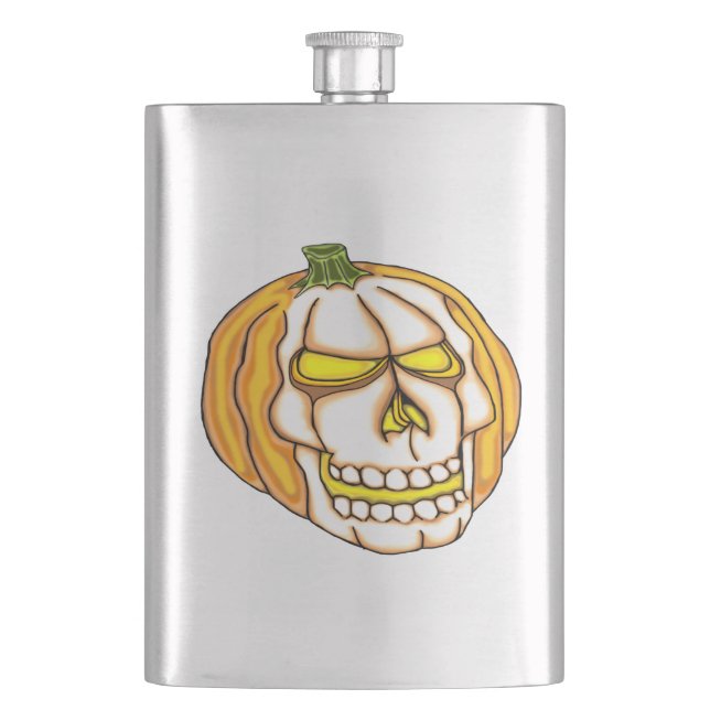 Pumpkin Skull Hip Flask (Front)