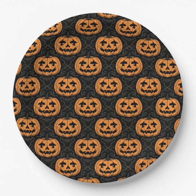 Pumpkin Skull  Paper Plate (Front)