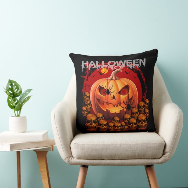 PUMPKIN SKULLS SKELETON HALLOWEEN  THROW PILLOW (Chair)