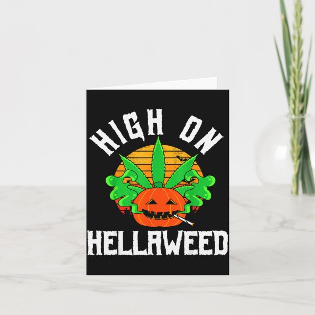 Pumpkin Smoking Weed Costume Retro Funny Halloween Card (Front)