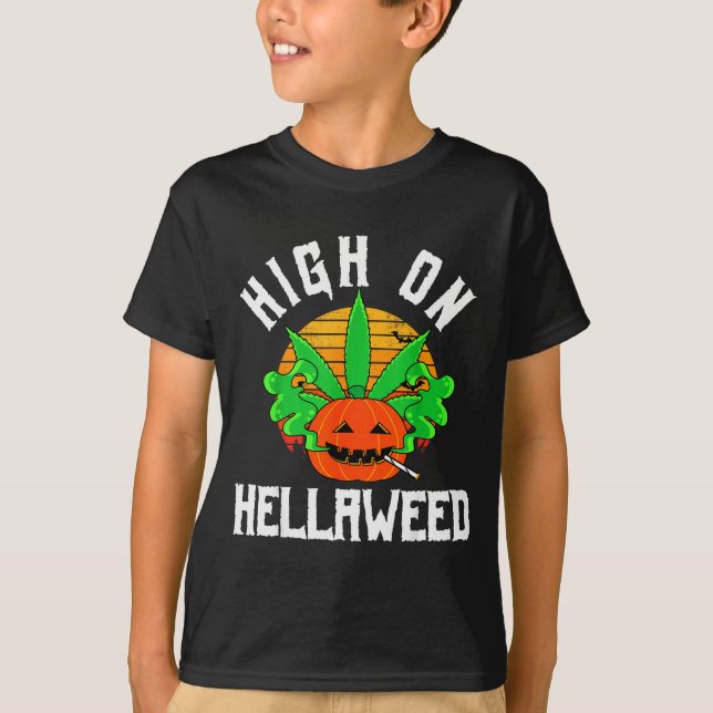Pumpkin Smoking Weed Costume Retro Funny Halloween T-Shirt (Front)
