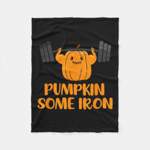 Pumpkin Some Iron Fun Halloween Gym Workout Liftin Fleece Blanket