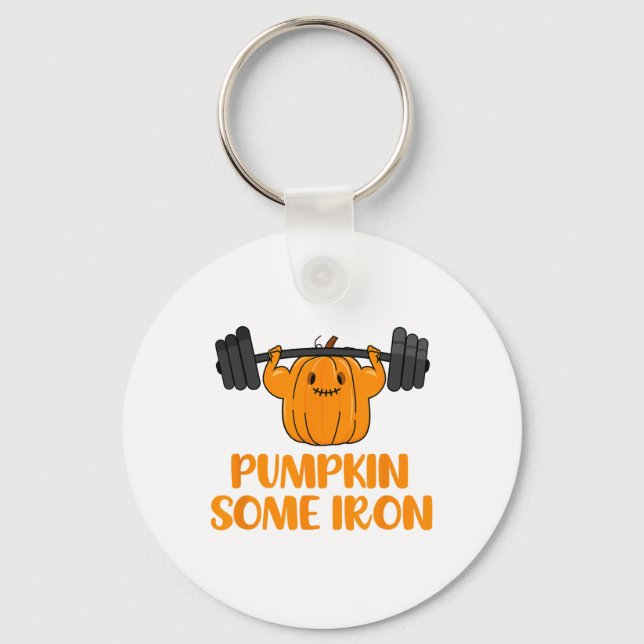Pumpkin Some Iron Fun Halloween Gym Workout Liftin Keychain (Front)
