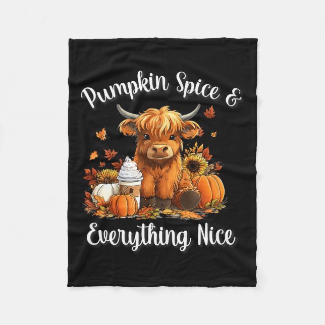 Pumpkin Spice &amp; Everything Nice Highland Cow L Fleece Blanket (Front)