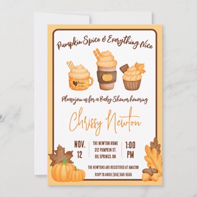 Pumpkin Spice and Everything Nice, Baby Shower Invitation (Front)
