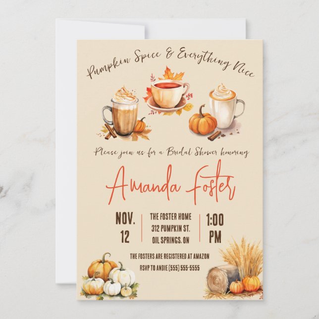 Pumpkin Spice and Everything Nice, Bridal Shower Invitation (Front)