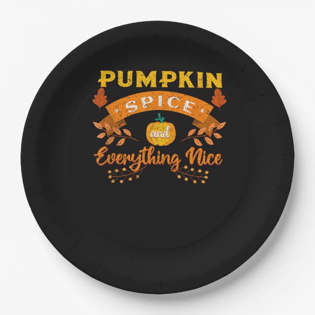 Pumpkin Spice And Everything Nice Fall Coffee Latt Paper Plate (Front)