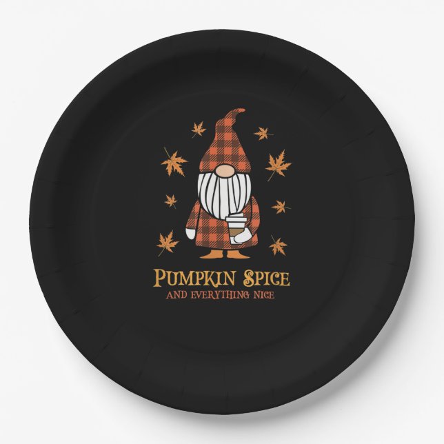 Pumpkin Spice And Everything Nice Fall Gnome Drink Paper Plate (Front)