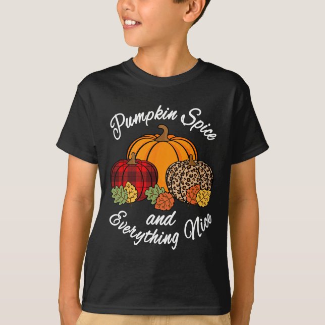 Pumpkin Spice And Everything Nice Fall Plaid Leopa T-Shirt (Front)