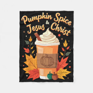 Pumpkin Spice And Jesus Christ Christian Thanksgiv Fleece Blanket