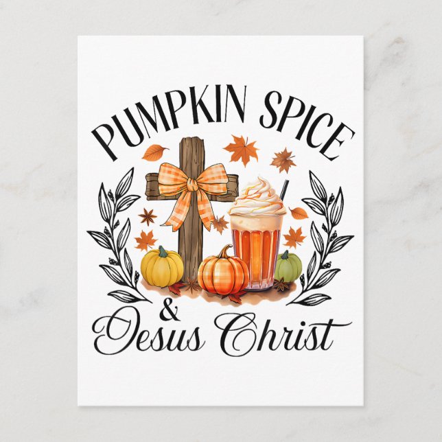 Pumpkin Spice And Jesus Christ Cross Pumpkin Chris Enclosure Card (Front)