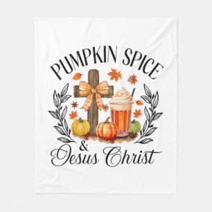 Pumpkin Spice And Jesus Christ Cross Pumpkin Chris Fleece Blanket
