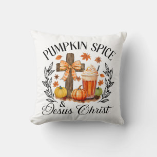 Pumpkin Spice And Jesus Christ Cross Pumpkin Chris Throw Pillow