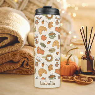 Pumpkin Spice Autumn Pattern Name Fall Coffee Thermal Tumbler