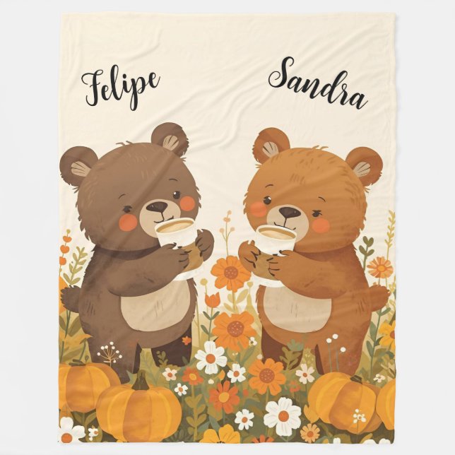 Pumpkin Spice Bear Fleece Blanket (Front)