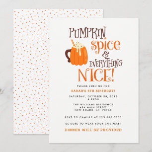 Pumpkin Spice Birthday Party Invitations