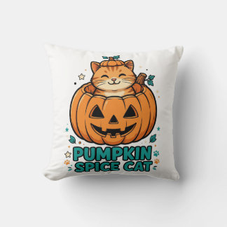 Pumpkin Spice Cat Halloween Orange Cat In Pumpkin Throw Pillow