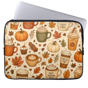 Pumpkin Spice Coffee Fall Pattern Laptop Sleeve