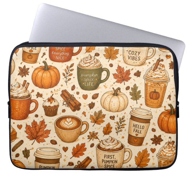 Pumpkin Spice Coffee Fall Pattern  Laptop Sleeve (Front)