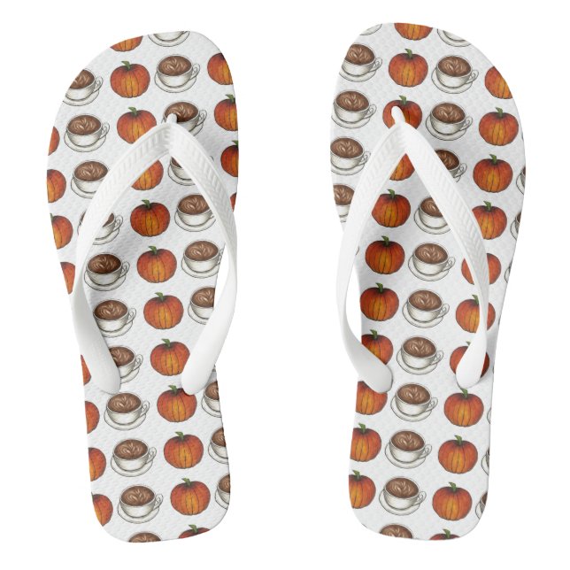 Pumpkin Spice Coffee Latte Autumn Fall October Flip Flops (Footbed)