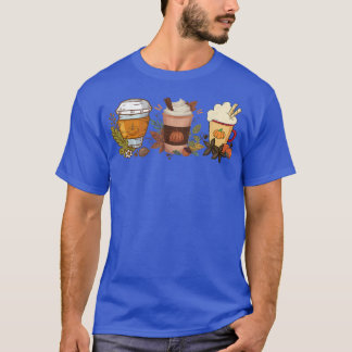 Pumpkin Spice Coffee Latte Fall Leaves Autumn Seas T-Shirt