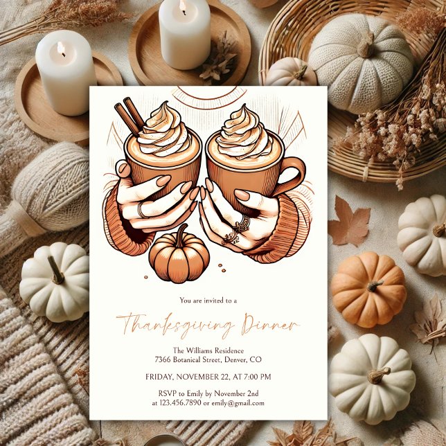 Pumpkin Spice & Cozy Autumn Thanksgiving Dinner Invitation (Cozy Pumpkin Spice Latte Thanksgiving Dinner Invitation)