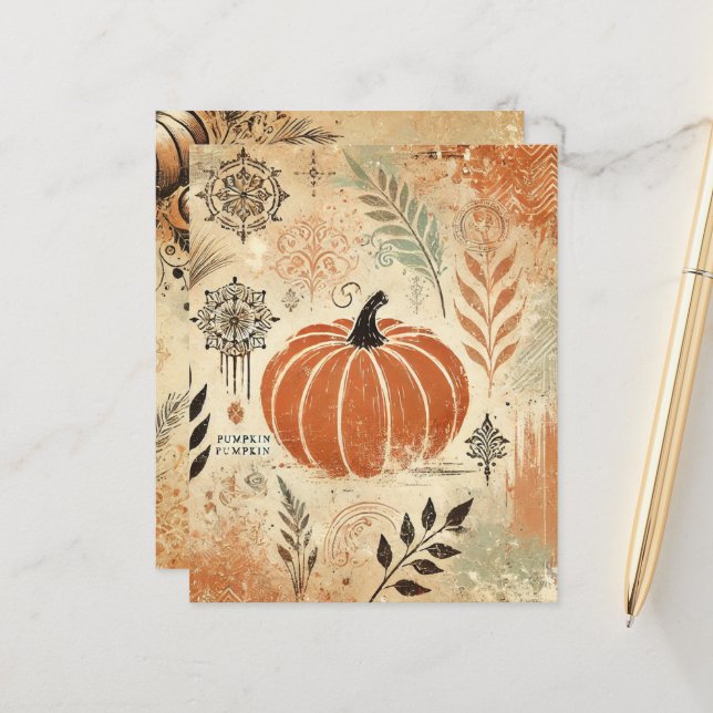Pumpkin Spice Distressed Ink Fall Scrapbook Paper (Front/Back In Situ)