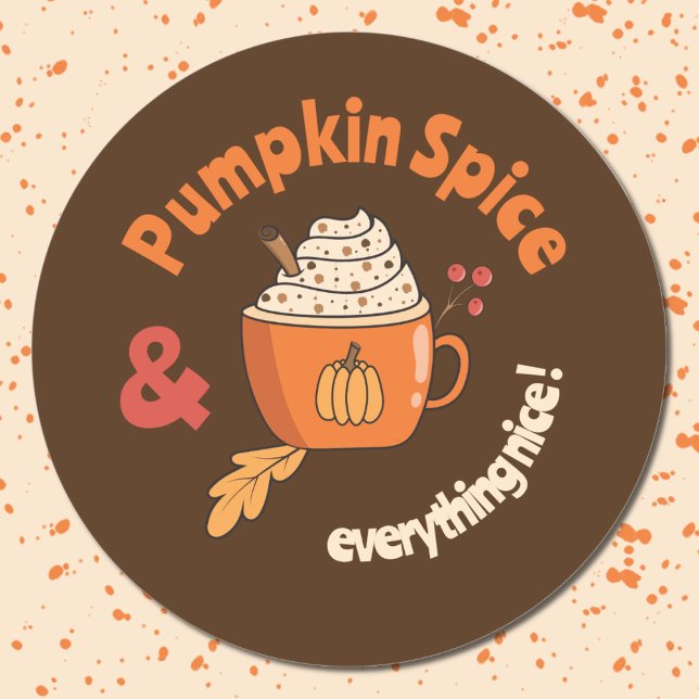 Pumpkin Spice Doodle Orange Mug Brown Stickers (Pumpkin spice & everything nice cute brown doodle stickers .)