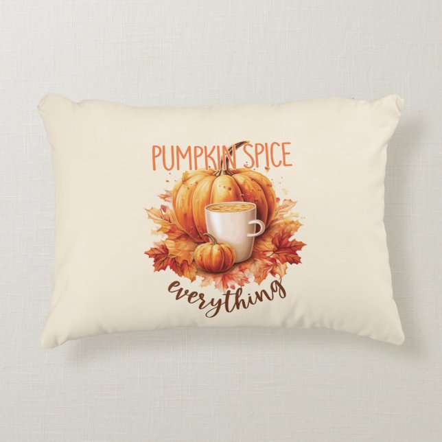 Pumpkin Spice Everything – Latte & Autumn Foliage Accent Pillow (Front)