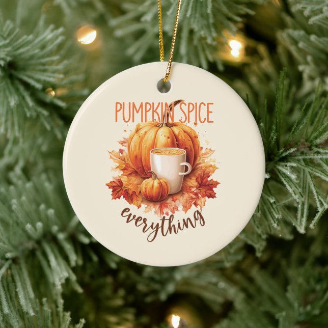 Pumpkin Spice Everything – Latte & Autumn Foliage Ceramic Ornament (Tree)
