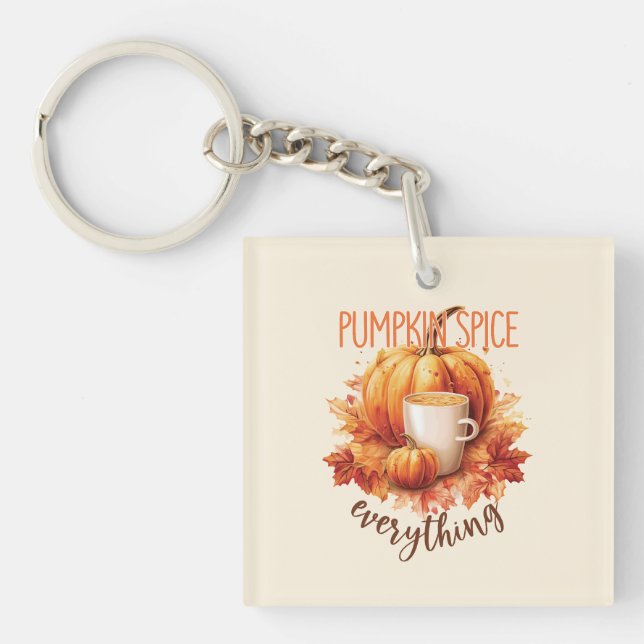 Pumpkin Spice Everything – Latte & Autumn Foliage Keychain (Front)