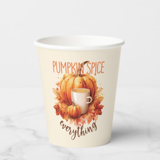 Pumpkin Spice Everything – Latte & Autumn Foliage Paper Cups (Front)