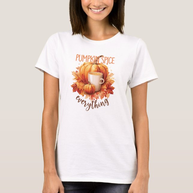 Pumpkin Spice Everything – Latte & Autumn Foliage T-Shirt (Front)