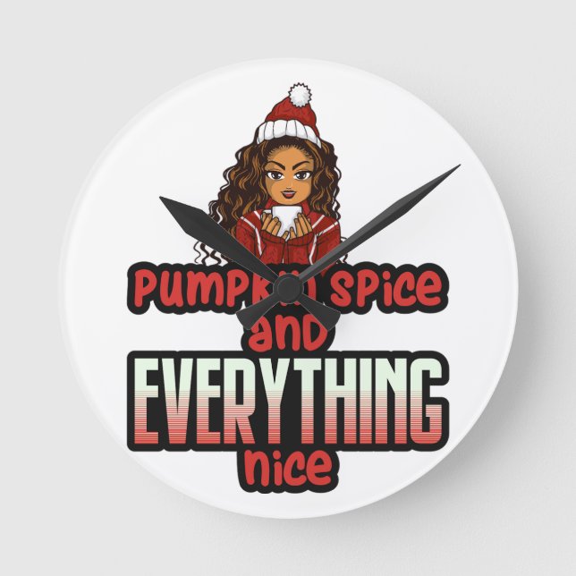 Pumpkin Spice & Everything Nice Black Girl Magic S Round Clock (Front)
