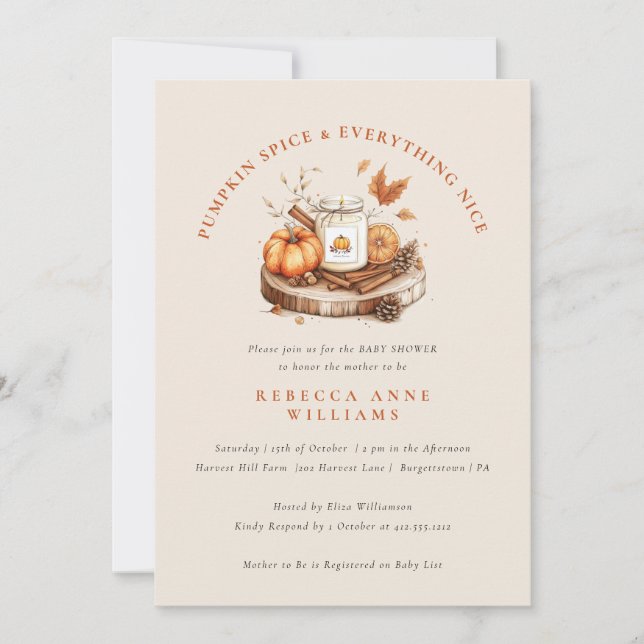 Pumpkin Spice & Everything Nice – Fall Baby Shower Invitation (Front)
