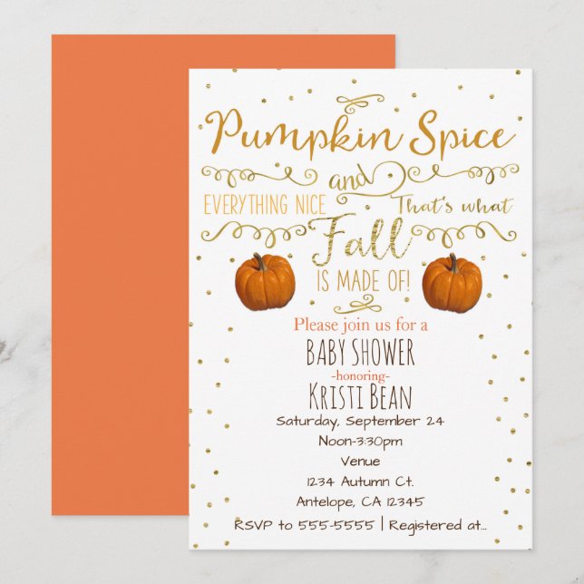 Pumpkin Spice & Everything Nice Fall Invitations (Front/Back)