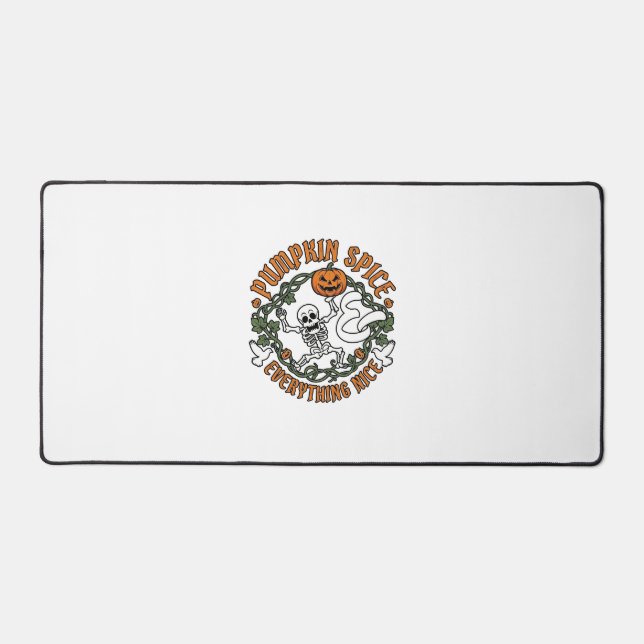 Pumpkin Spice Everything Nice Halloween Skeleton V Desk Mat (Front)