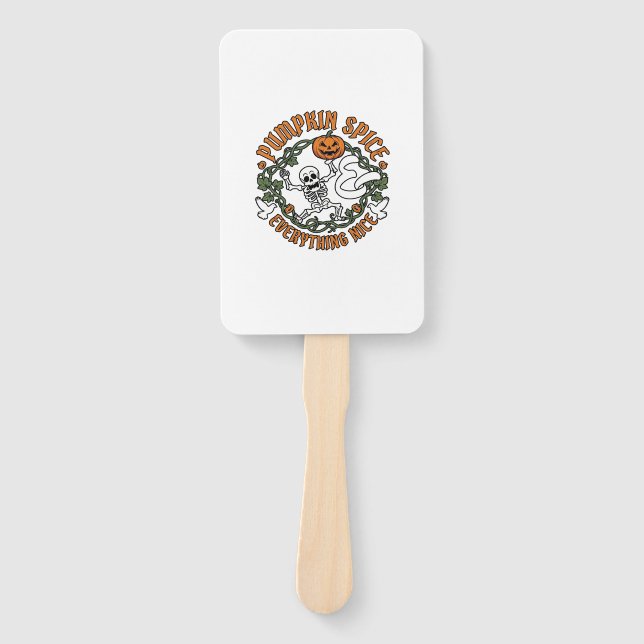 Pumpkin Spice Everything Nice Halloween Skeleton V Hand Fan (Front)