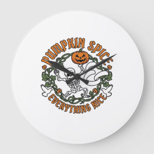 Pumpkin Spice Everything Nice Halloween Skeleton V Large Clock