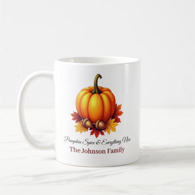 Pumpkin Spice & Everything Nice Personalized Coffee Mug (Left)