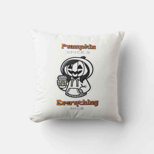 Pumpkin Spice & Everything Nice Sloth Vibes Throw Pillow (Front)