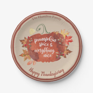 Pumpkin Spice & Everything Nice Thanksgiving Brown Paper Plate