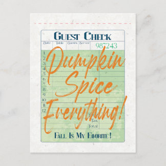Pumpkin Spice Fall Autumn Guest Check Coffee Latte Postcard