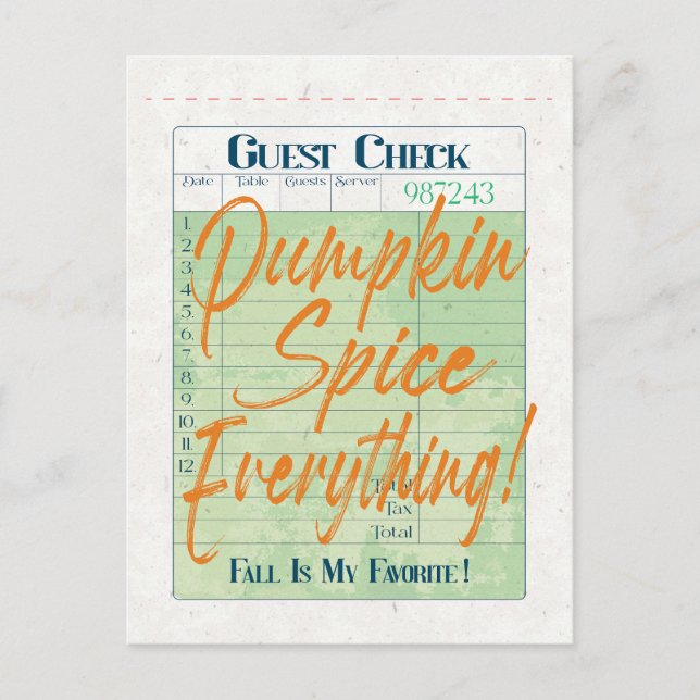 Pumpkin Spice Fall Autumn Guest Check Coffee Latte Postcard (Front)