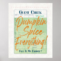 Pumpkin Spice Fall Autumn Guest Check Coffee Latte