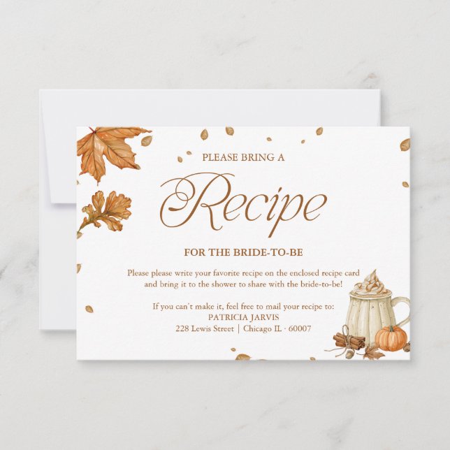 Pumpkin Spice Fall Bridal Shower Recipe Request Invitation (Front)