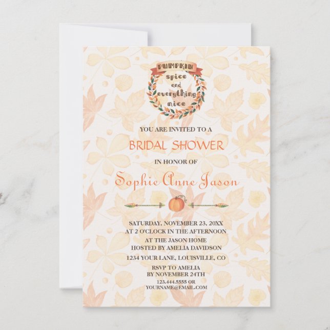 Pumpkin Spice Fall Thanksgiving Bridal Shower Invitation (Front)