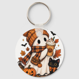Pumpkin Spice Ghost Cozy Halloween Keychain
