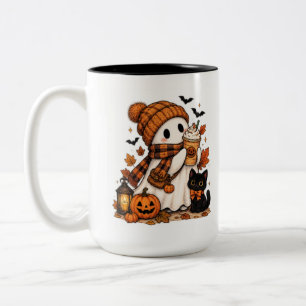 Pumpkin Spice Ghost Cozy Halloween Two-Tone Coffee Mug