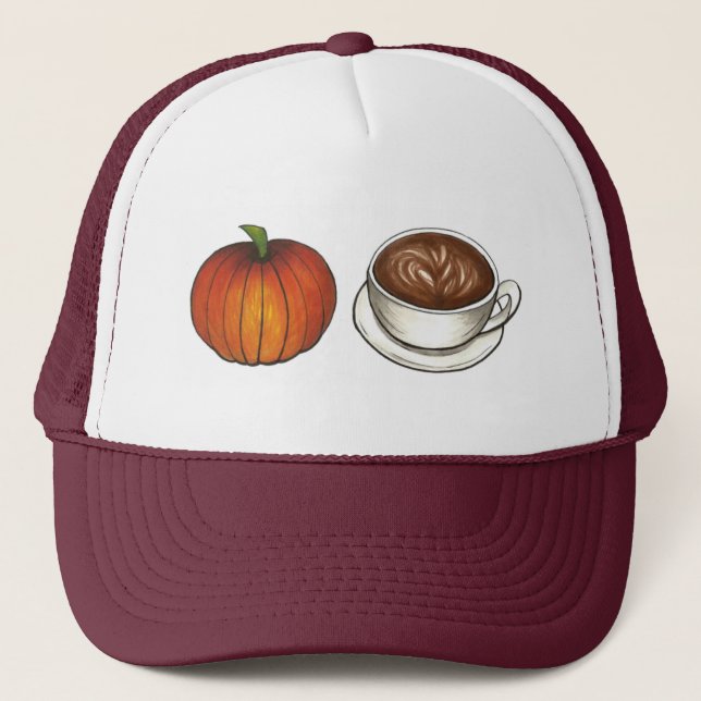 Pumpkin Spice Latte Coffee Cup Autumn Fall Trucker Hat (Front)